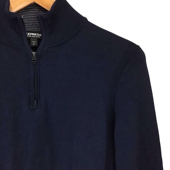 Express Merino Wool Blend Men’s Navy 1/4 Zip Sweater S - Picture 2 of 8